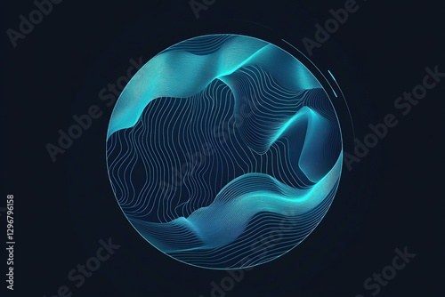A vector graphic of an abstract circle, with blue and teal gradients on a black background