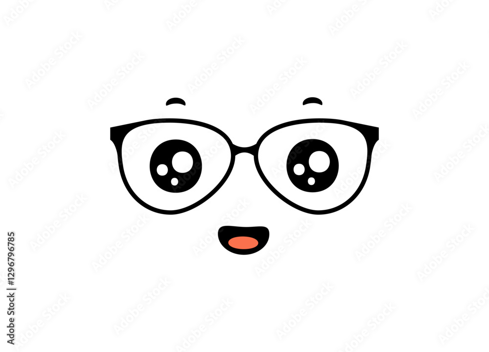 Adorable cartoon face with big eyes, glasses, a small smile, and a simple, cute design. Adorable cartoon face with big eyes, glasses, a small smile, and a simple, cute design.