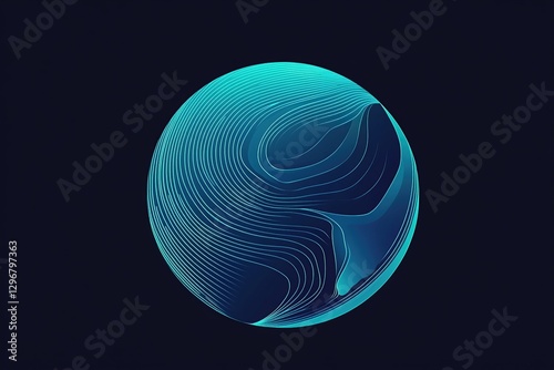 A vector graphic of an abstract circle, with blue and teal gradients on a black background
