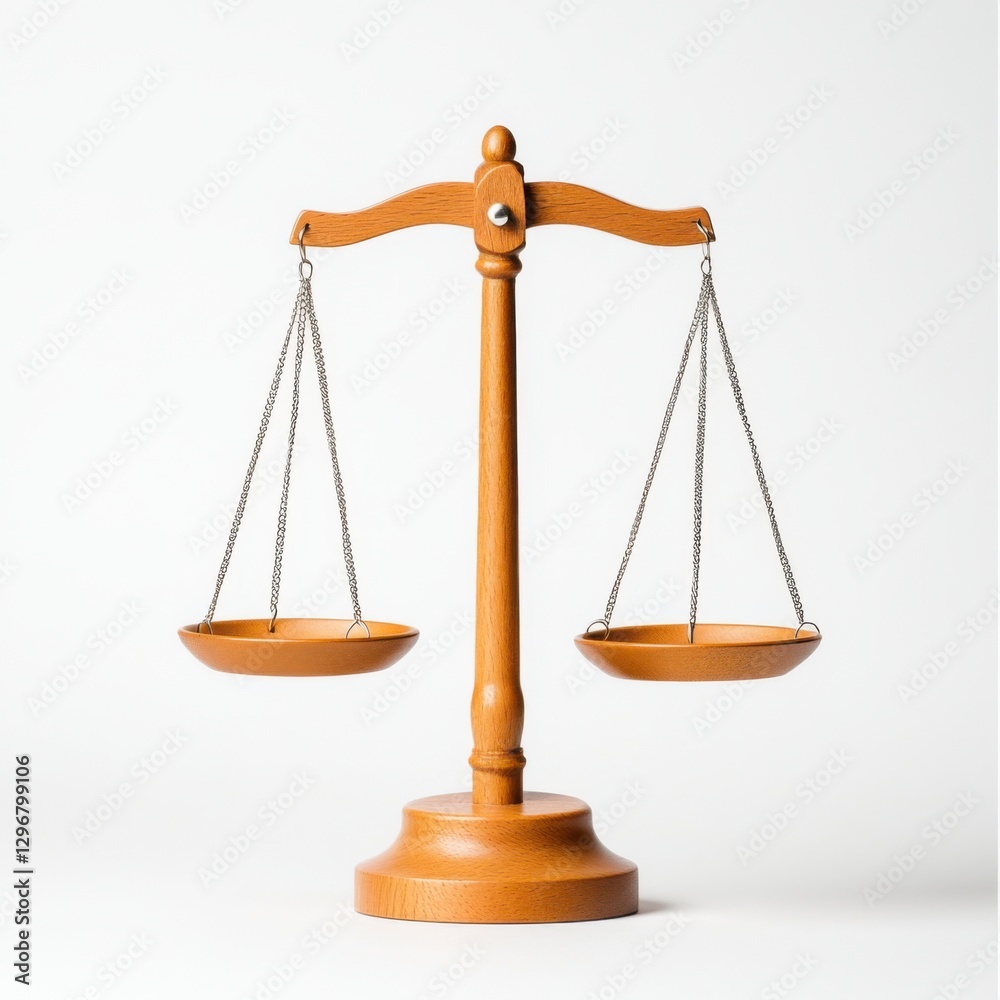 Wooden Balance Scale with Two Pans on a Minimalist Background for Legal and Justice Themes Wooden Balance Scale with Two Pans on a Minimalist Background for Legal and Justice Themes