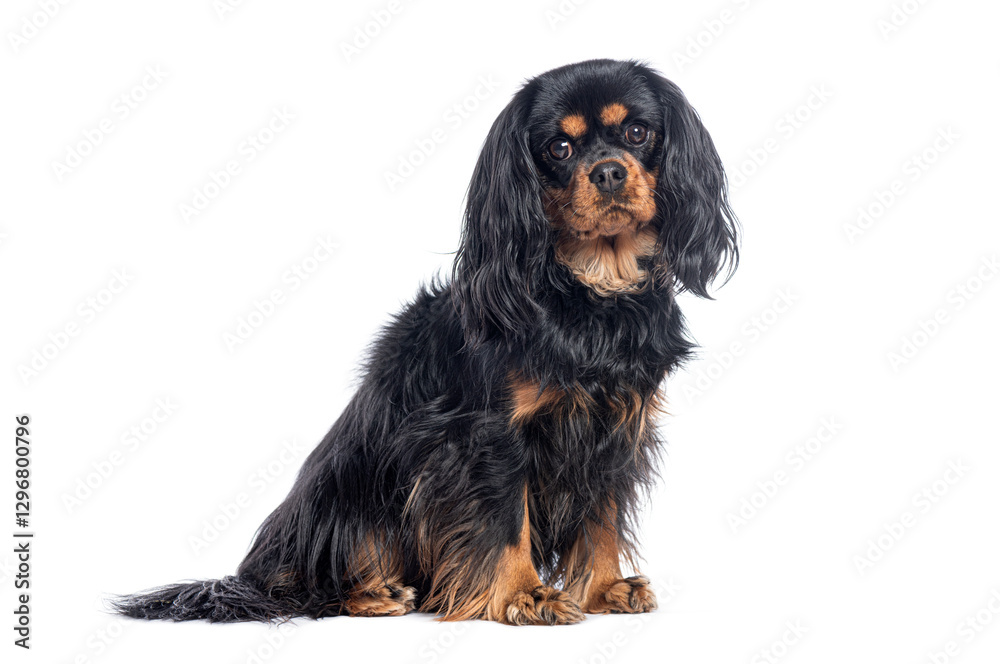 Cavalier king charles spaniel sitting and looking at the camera, isolated on white Cavalier king charles spaniel sitting and looking at the camera, isolated on white