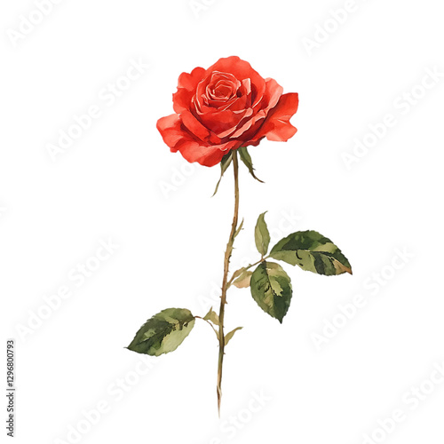 Single Red Rose on Black Background isolated on transparent background