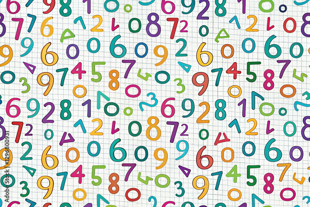Colorful hand-drawn numbers seamless pattern on notebook paper background. Colorful hand-drawn numbers seamless pattern on notebook paper background.