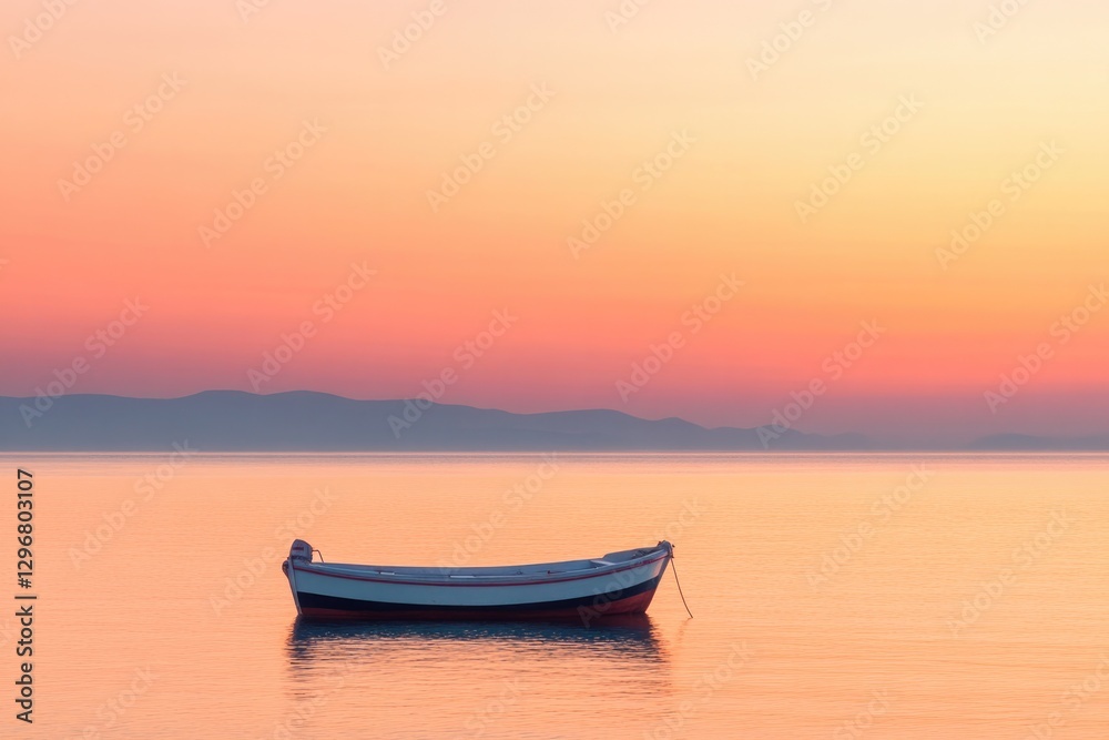 Calm waters reflect pastel hues of sunrise, creating serene atmo Calm waters reflect pastel hues of sunrise, creating serene atmo