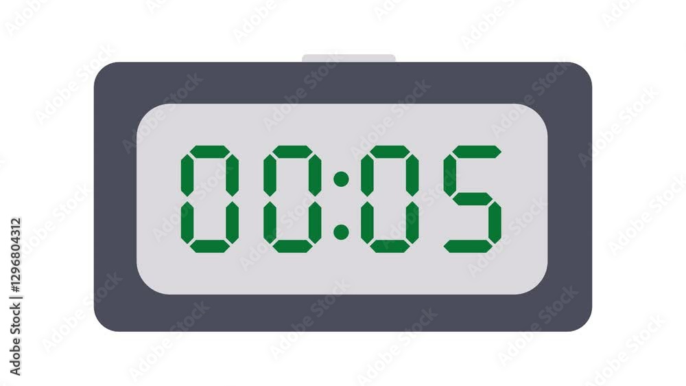 Digital clock counting from zero to ten seconds, time tracking animation, clean interface design