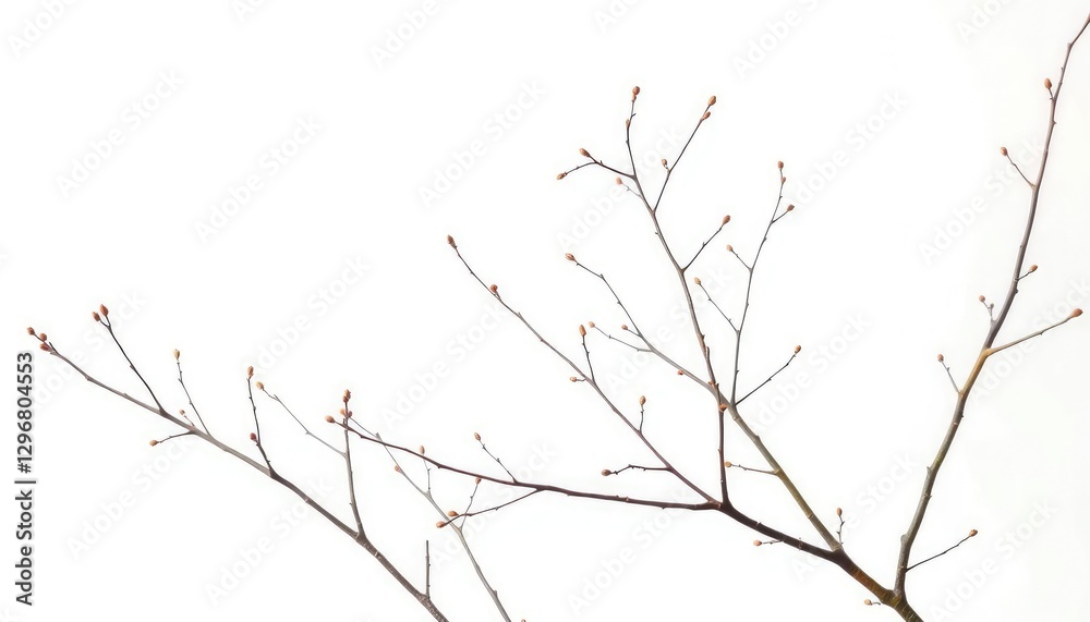 Delicate, bare branches isolated against a pure white backdrop, stock photo, top view Delicate, bare branches isolated against a pure white backdrop, stock photo, top view