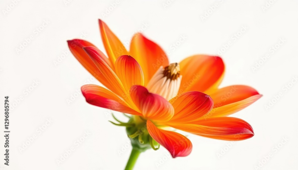 Naklejka premium Single vibrant bloom, petals unfurled, against pure white backdrop, flower, texture