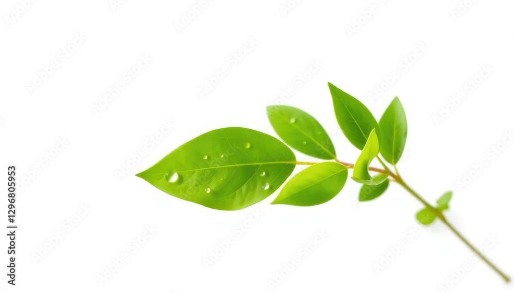 Obraz premium Single vibrant green plant, isolated on pure white background, nature, chlorophyll