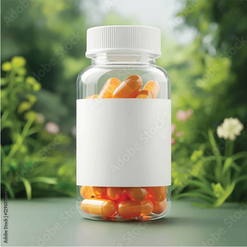 suppliments,3d suppliments bottle,realistic suppliments, transparent suppliment bootlles, tablets, nature,flowers,multiple bottles,medicine,without label,glass jar multi color,capsules,