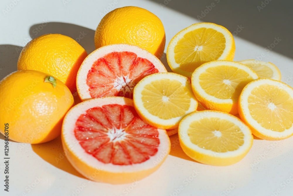 Bright citrus fruits arranged artistically, showcasing vibrant c Bright citrus fruits arranged artistically, showcasing vibrant c