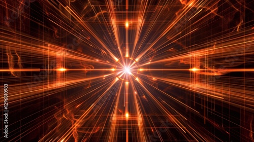 A star-shaped burst of orange light with energy lines radiating from the center, the design conveys speed and power, befitting a high-tech product concept.