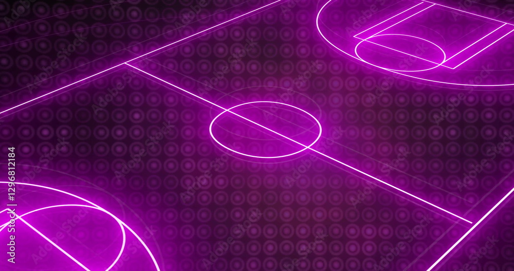 Naklejka premium Image of digital data processing over neon basketball court