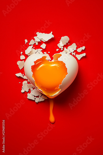 Obraz na płótnie A heart made of egg yolk and egg whites with a dripping yellow substance w salonie