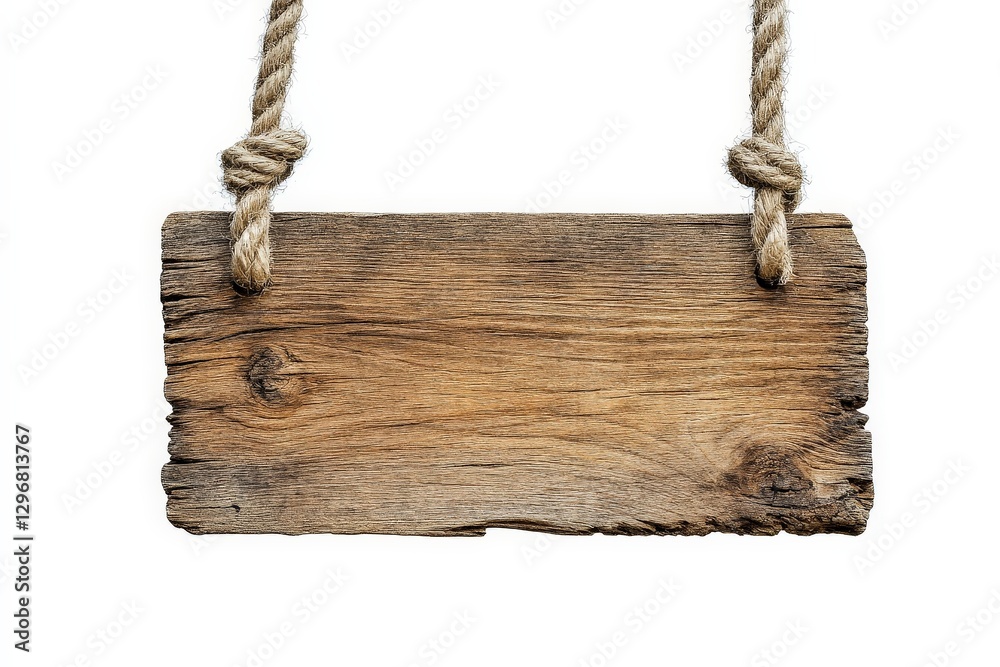 Rustic Wooden Sign Hanging on Rope Isolated Background Rustic Wooden Sign Hanging on Rope Isolated Background