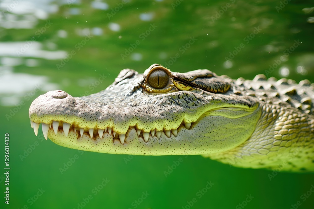 Obraz premium Crocodile glides gracefully underwater, showcasing sharp teeth a