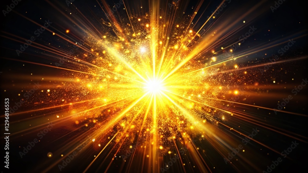 Naklejka premium Shimmering Light Burst on Black Background - Radiant Energy Stock Photo