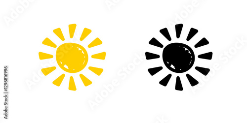 Two sun shapes in yellow and black show contrast and simplicity on a plain background.