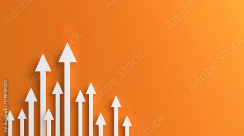 Abstract design featuring upward-pointing arrows against an orange background, symbolizing growth and progress.