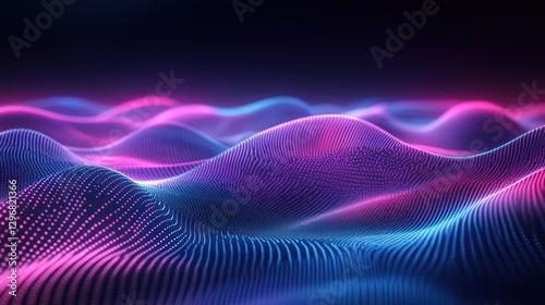 Abstract digital landscape, vibrant wavy lines, glowing points, technology, futuristic background. Possible use Wallpaper, website background
