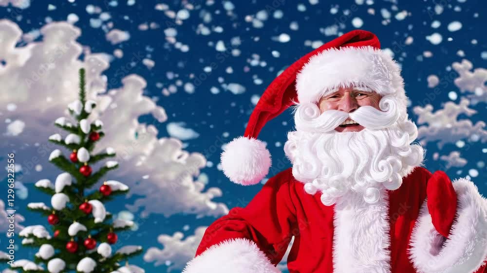 Santa Claus Waving in a Festive Snowy Scene Santa Claus Waving in a Festive Snowy Scene
