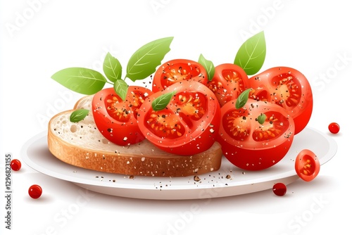 A simple vector illustration of a tomato-based dish, such as bruschetta, arranged on a plate