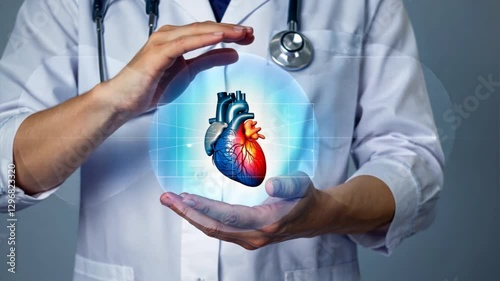 Doctor Holding 3D Heart Model with Stethoscope in Medical Office