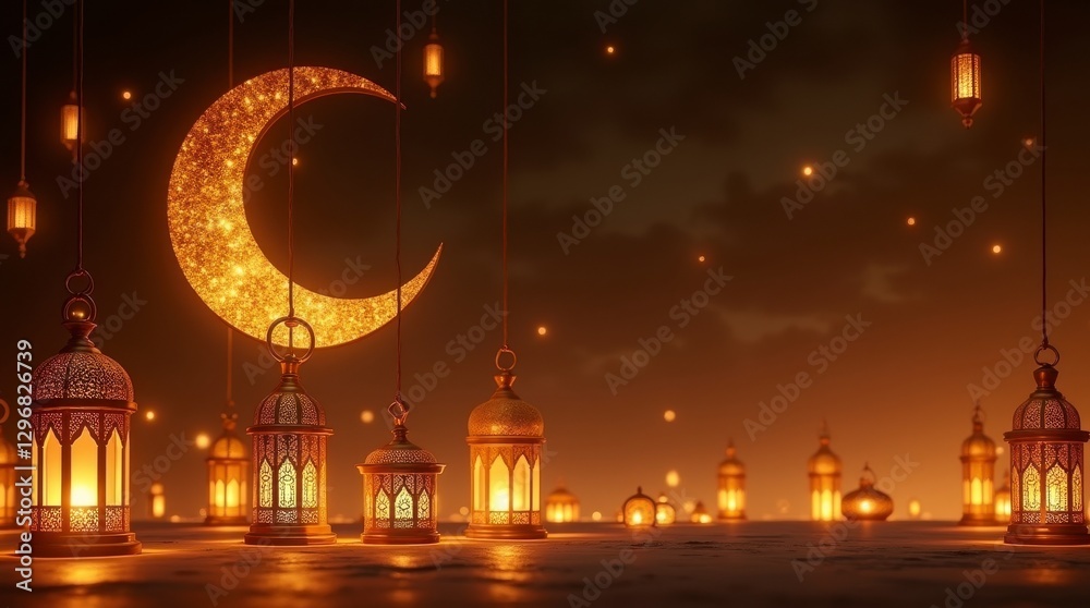 Obraz premium Ramadan Lantern and Moon