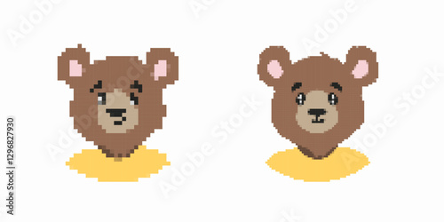 Two adorable pixel art bears with distinctive cute expressions bring charm and retro style.