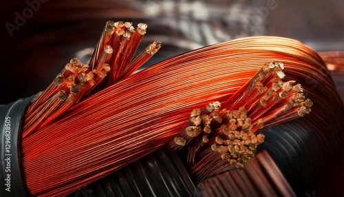 Close-Up of Exposed Copper Wires Inside Electrical Cables – Industrial and Technical Detail