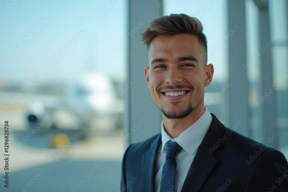 Head and shoulders Portrait of an elegant stylish Panamanian young male flight attendant in uniform. Head and shoulders Portrait of an elegant stylish Panamanian young male flight attendant in uniform.