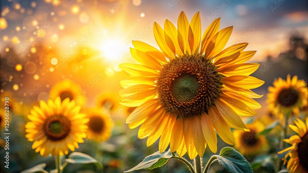 Obraz premium Silhouette of Sunflowers in a Clean White Frame - Beautiful Nature Stock Photo
