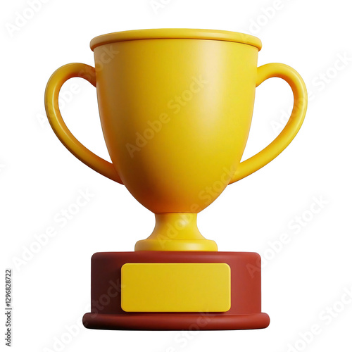 Yellow Trophy Cup | Championship Award Winner Prize | Victory Symbol with Dual Handles on White Base | Competition, Achievement, Recognition, Success, Sports, Event,transparent background.