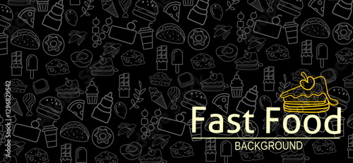 Fast Food Traditional Doodle Icons Sketch Hand Made Design Vector. A emblematic concept of Chef Restaurant Fast Food with Doodle Style Line Art Set