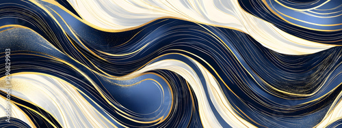 A pattern of flowing lines in shades of blue and gold, resembling marble with a luxurious feel
