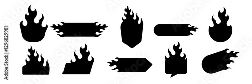 Set of ten fire-themed icons perfect for creative digital art and web design applications.