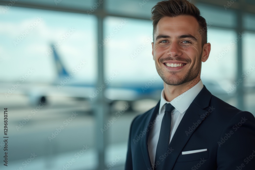 Head and shoulders Portrait of an elegant stylish Uruguayan young male flight attendant in uniform. Head and shoulders Portrait of an elegant stylish Uruguayan young male flight attendant in uniform.