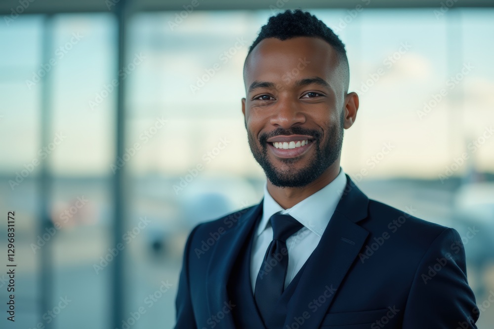 Head and shoulders Portrait of an elegant stylish Antiguan and Barbudan 50 years old male flight attendant in uniform. Head and shoulders Portrait of an elegant stylish Antiguan and Barbudan 50 years old male flight attendant in uniform.