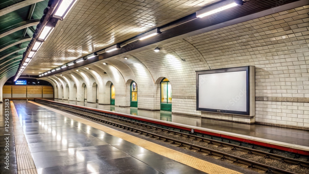 Naklejka premium Empty Billboard Inside Paris Subway Station, deserted streets, subway station