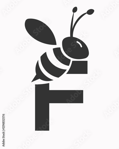 Initial Bee Logo On Letter F For Honey Bee Symbol