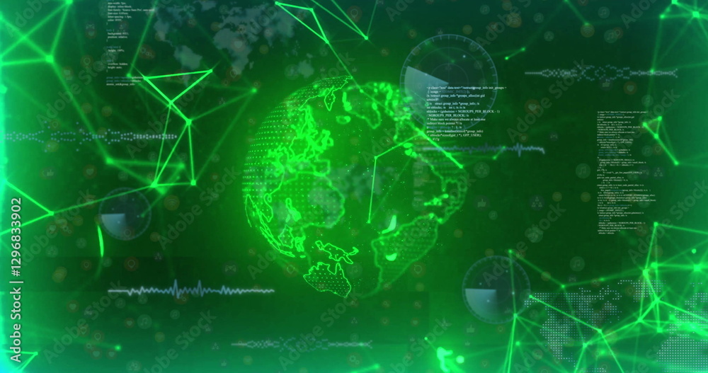 Image of globe and data processing over network of connections