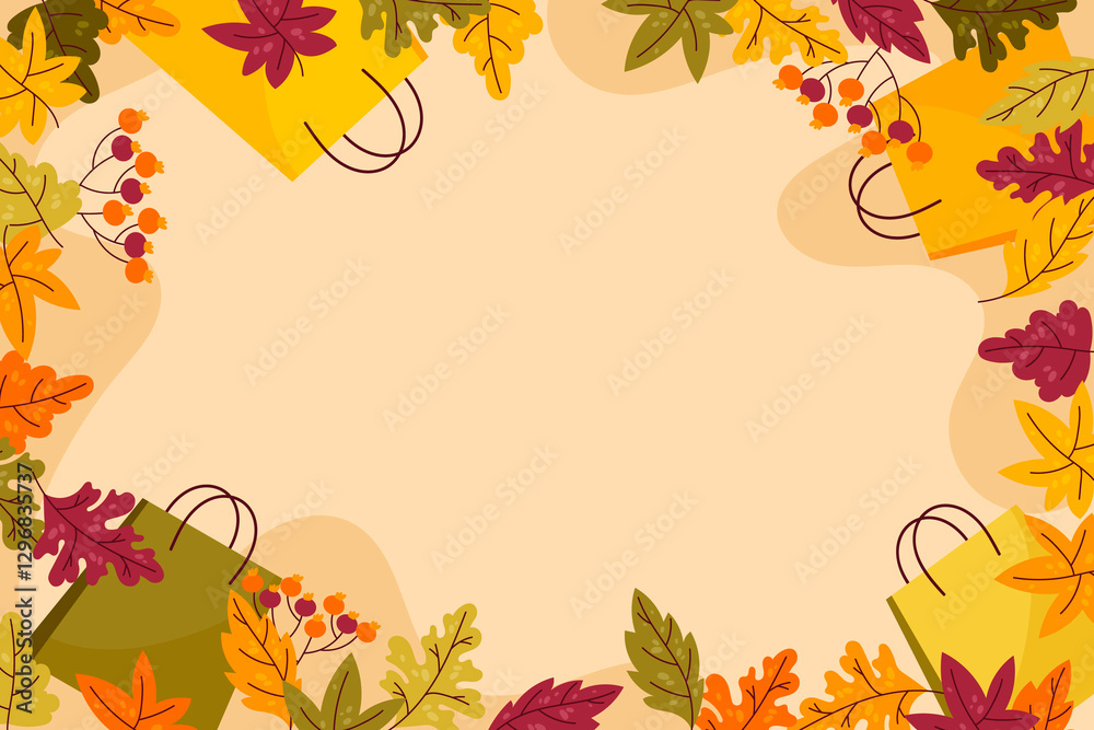 autumn leaves and shopping bags border illustration. autumn leaves and shopping bags border illustration.