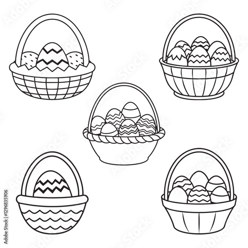 set of easter eggs with basket