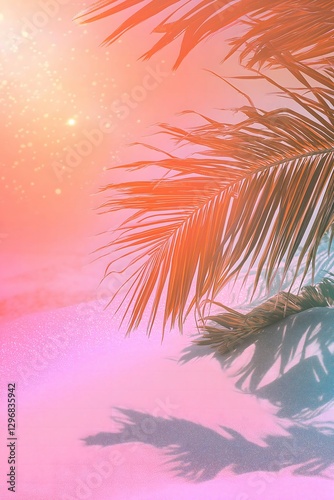 Obraz na płótnie tropical background with palm trees in orange and peachy colors. Aesthetic, trendy, dreamy concept. w salonie