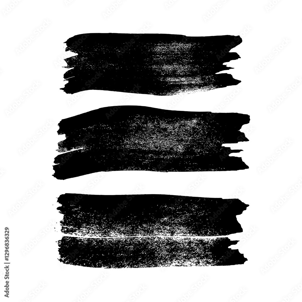 Set of black hand drawn brush strokes