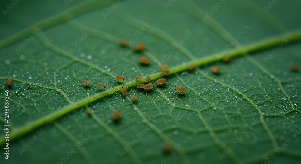 Aphids on Green Leaf Close-up Detailed Macro Shot Natural Light Aphids on Green Leaf Close-up Detailed Macro Shot Natural Light