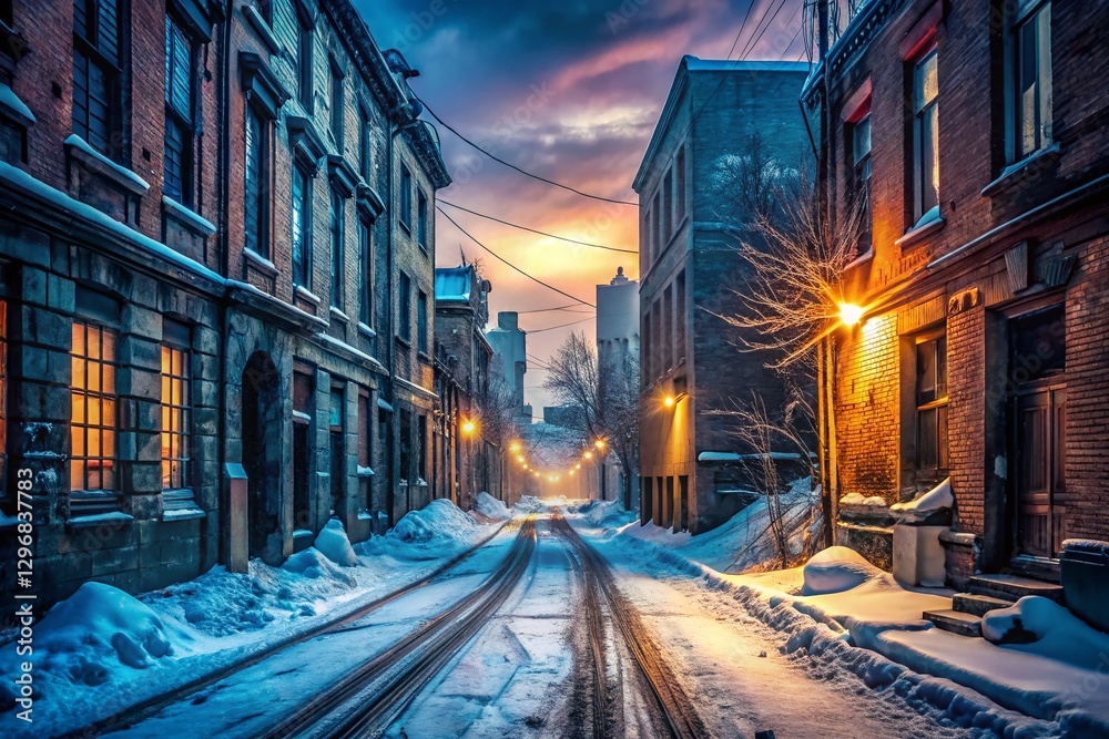 Obraz premium Snowy City Street Urban Exploration Winter Photography - Cold Weather Scene