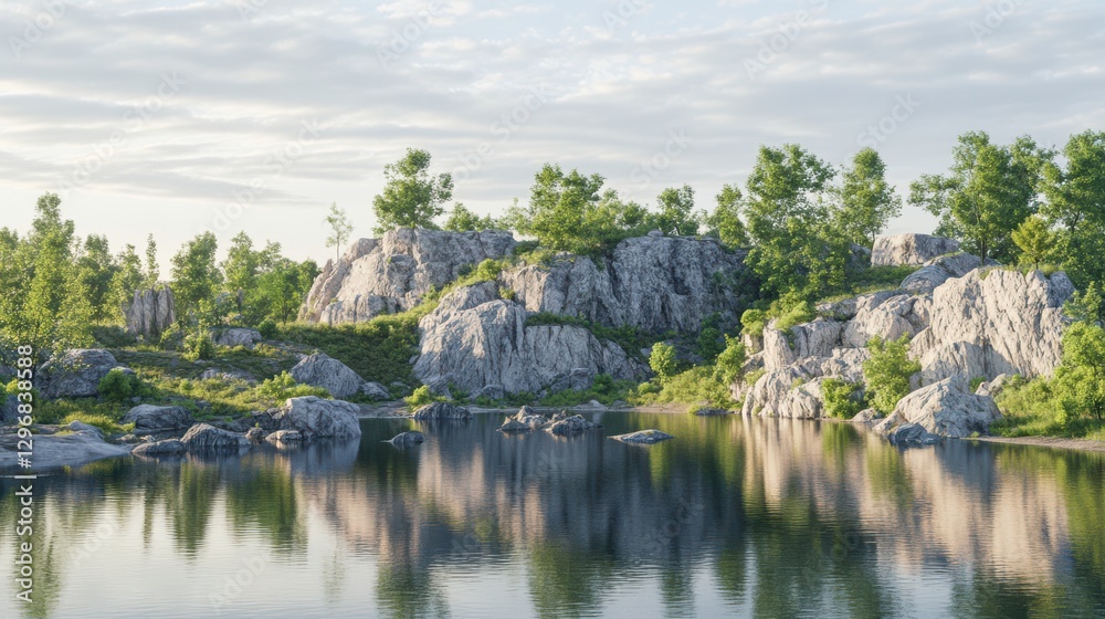 Tranquil Geological Features at Dusk with Reflections Tranquil Geological Features at Dusk with Reflections