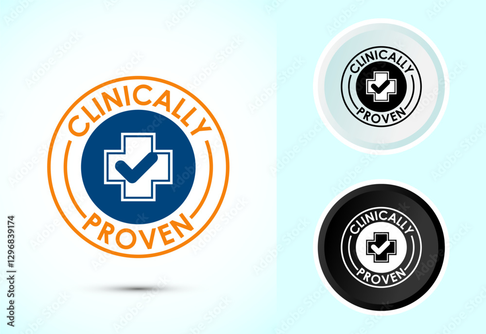 Clinically proven icon design illustration, Clinically tested label badge, Color black and white Clinically proven icon design illustration, Clinically tested label badge, Color black and white