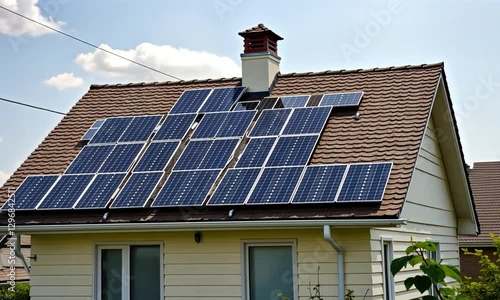 Small Suburban House Equipped with Solar Panel System photo