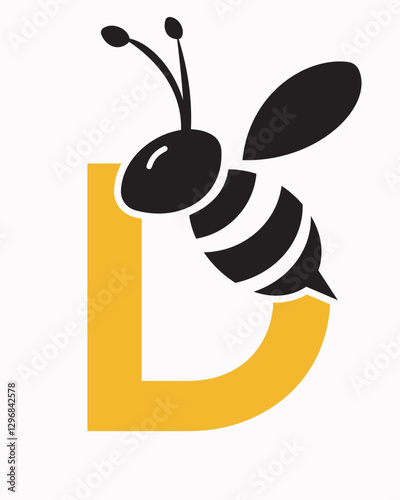 Initial Bee Logo On Letter D For Honey Bee Symbol